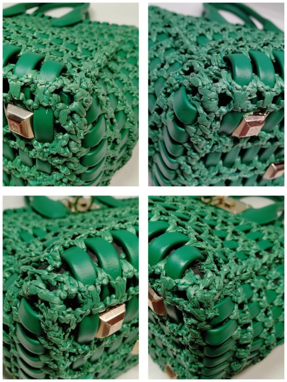 Authentic Salvatore Ferragamo Studio Woven Leather Tote Bag Green Gancini Luxury - Picture 7 of 16